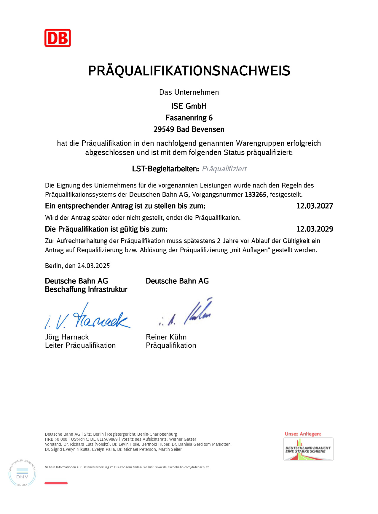 ISE_EI_PQN_DE-LST ISE GmbH Präqualifikationsnachweis